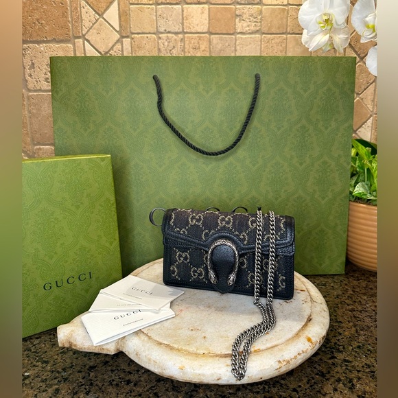 Gucci Handbags - NEW & Unused Gucci Jacquard Black Denim GG Monogram Super Mini Dionysus FullSet
